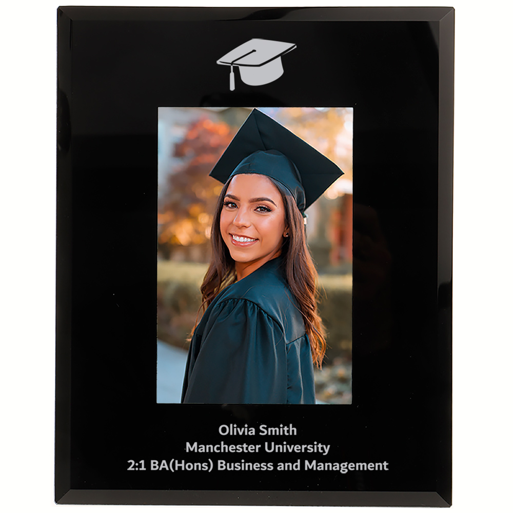 Personalised Graduation Photo Frame Graduation Cap 6x4 7x5 Black Glass